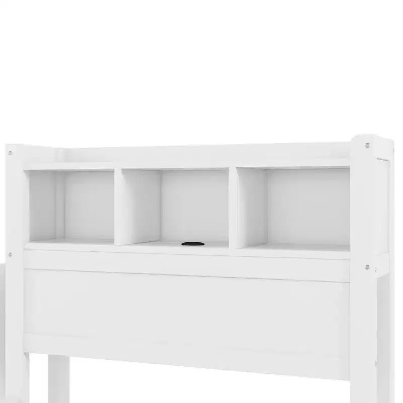 Cama de plataforma de madera moderna con cajones de almacenamiento y cabecero LED, natural/blanco, individual/matrimonial, 1 persona
