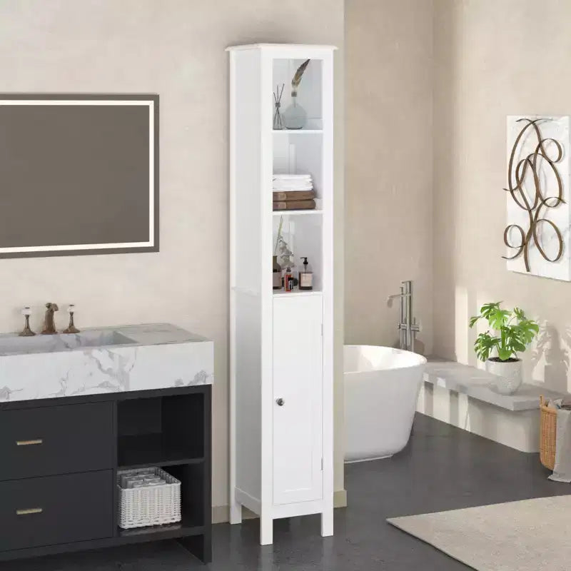 AMMER 66.92 H Slim 1-Door Freestanding Cabinet Tall Bathroom Storage Cabinet with Adjustable Shelves, Bathroom,Kitchen, Living Room,White