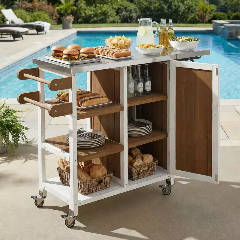 GDFStudio Mavis Foldable Outdoor Kitchen Island with Lockable Wheels