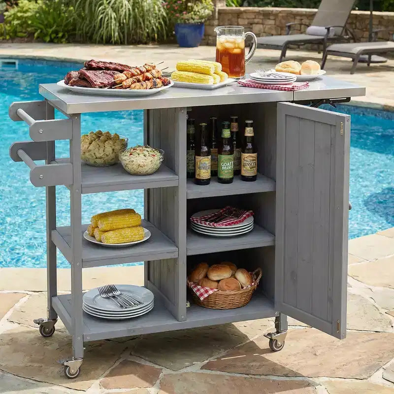 Isla de Cocina Plegable de Exterior con Almacenamiento Marrón/Gris/Natural – 1 Persona