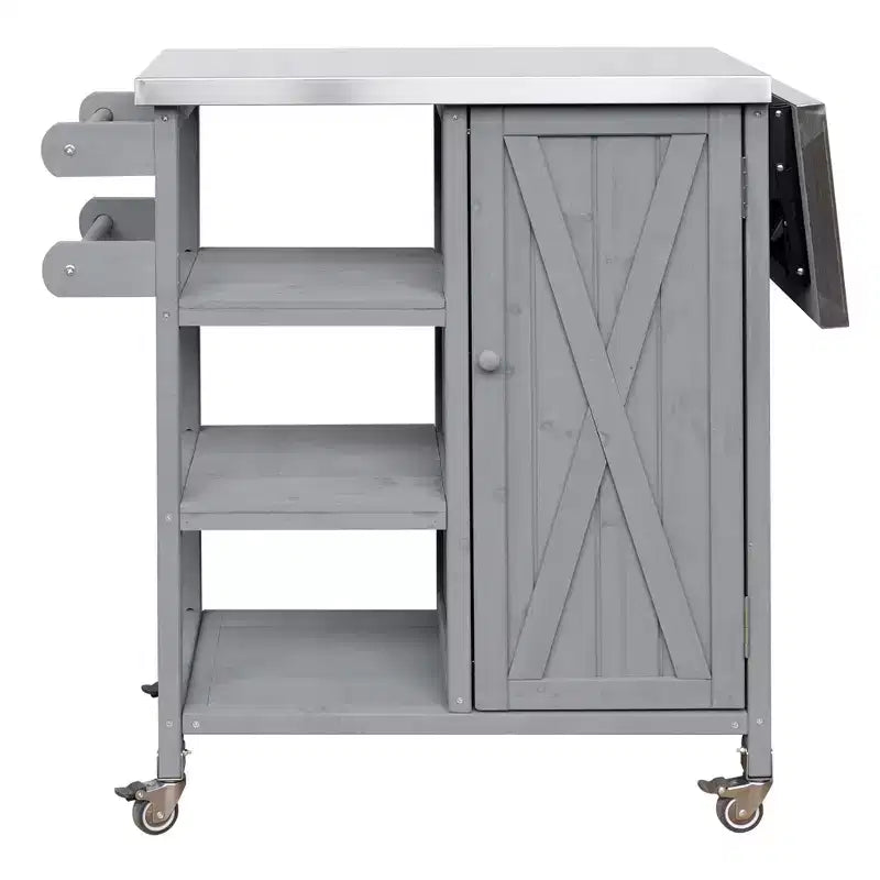 Isla de Cocina Plegable de Exterior con Almacenamiento Marrón/Gris/Natural – 1 Persona