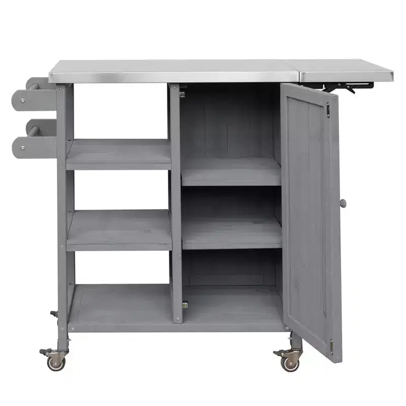 Isla de Cocina Plegable de Exterior con Almacenamiento Marrón/Gris/Natural – 1 Persona