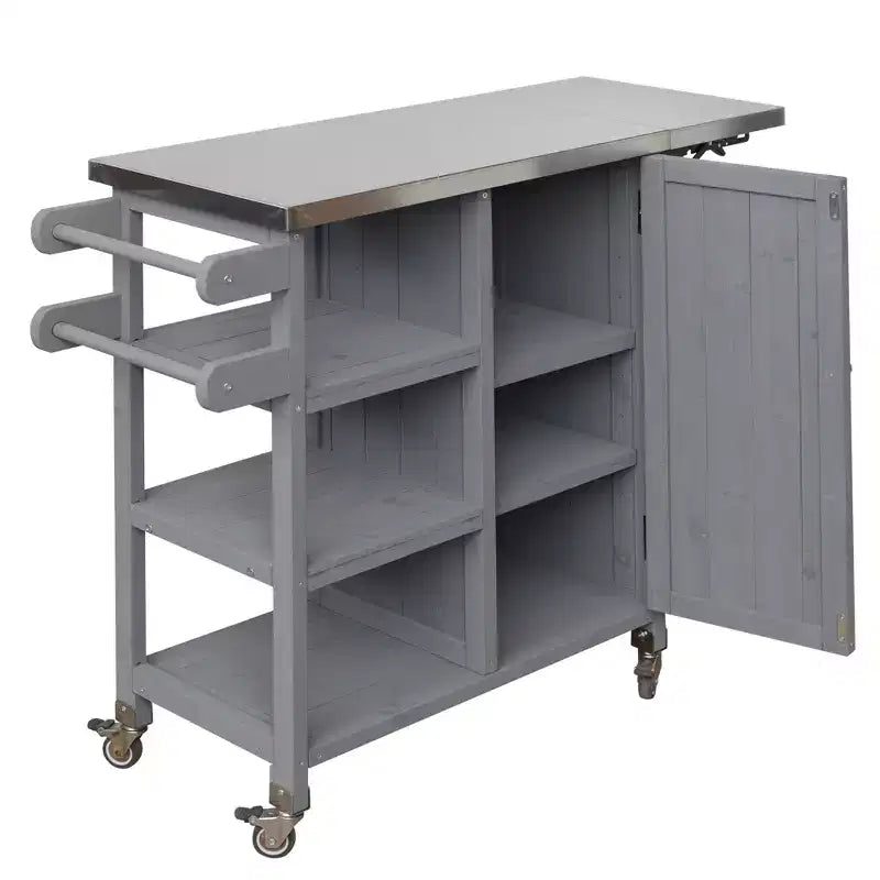 Isla de Cocina Plegable de Exterior con Almacenamiento Marrón/Gris/Natural – 1 Persona