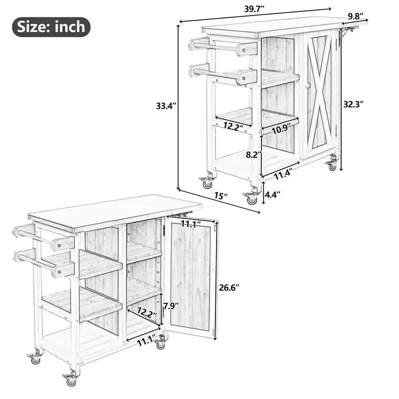 Isla de Cocina Plegable de Exterior con Almacenamiento Marrón/Gris/Natural – 1 Persona