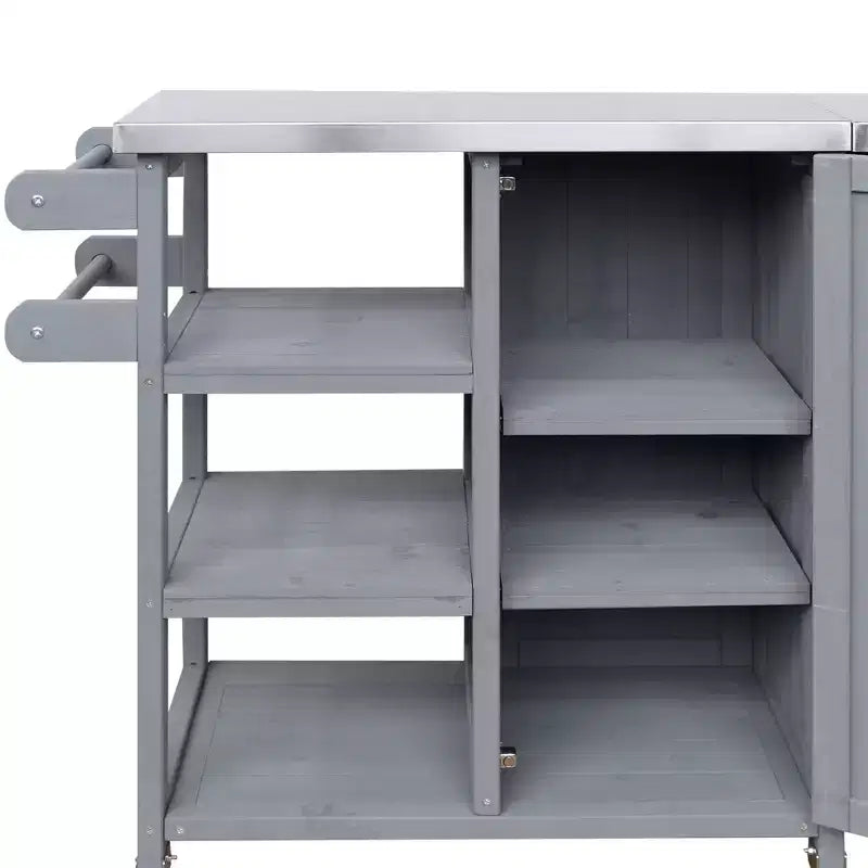 Isla de Cocina Plegable de Exterior con Almacenamiento Marrón/Gris/Natural – 1 Persona