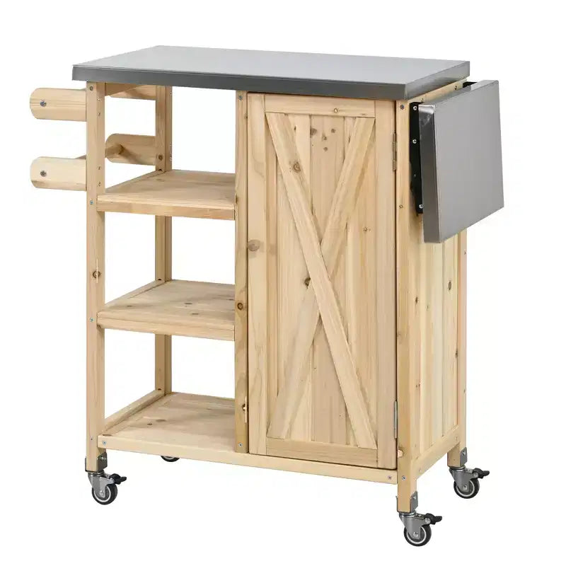 Isla de Cocina Plegable de Exterior con Almacenamiento Marrón/Gris/Natural – 1 Persona