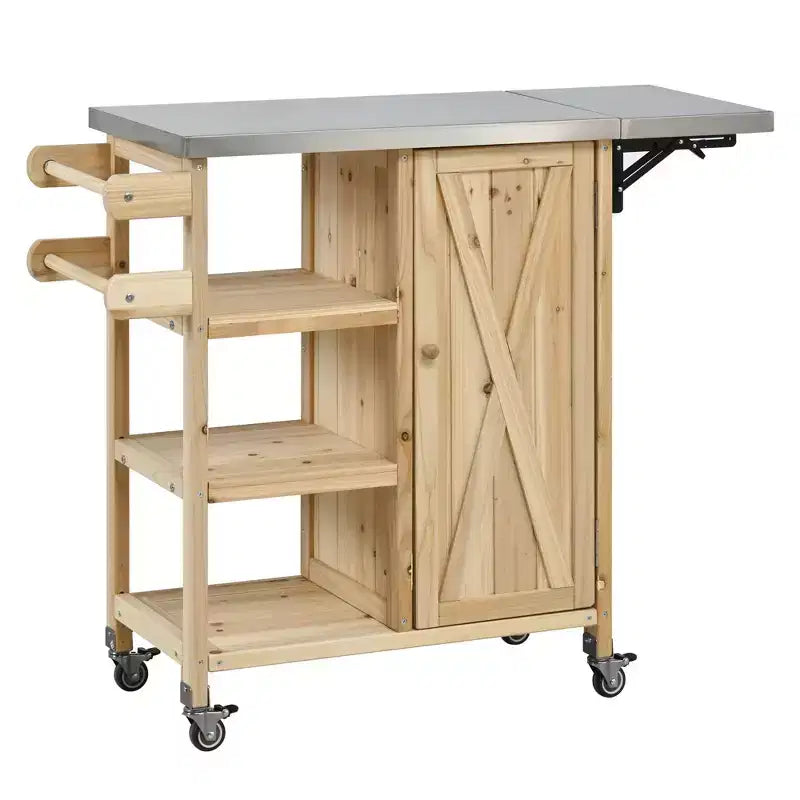 Isla de Cocina Plegable de Exterior con Almacenamiento Marrón/Gris/Natural – 1 Persona