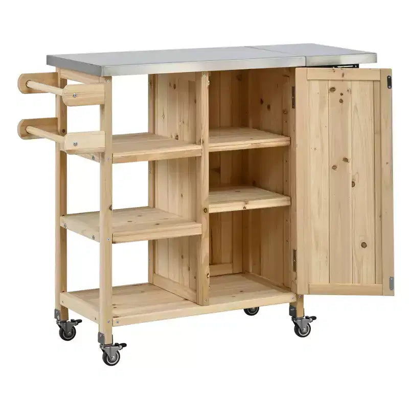 Isla de Cocina Plegable de Exterior con Almacenamiento Marrón/Gris/Natural – 1 Persona