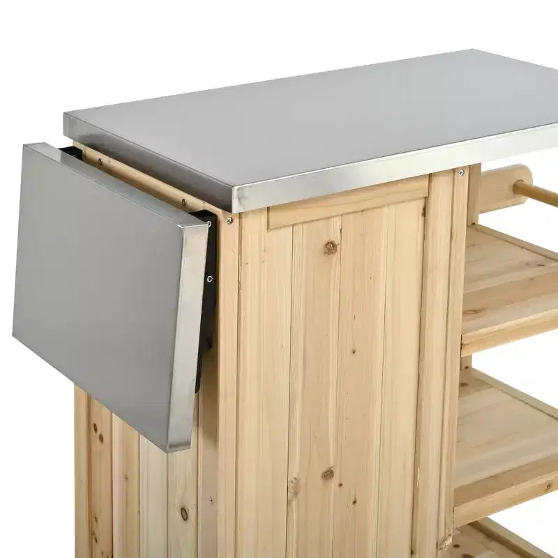 Isla de Cocina Plegable de Exterior con Almacenamiento Marrón/Gris/Natural – 1 Persona