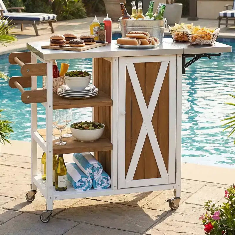 Isla de Cocina Plegable de Exterior con Almacenamiento Marrón/Gris/Natural – 1 Persona