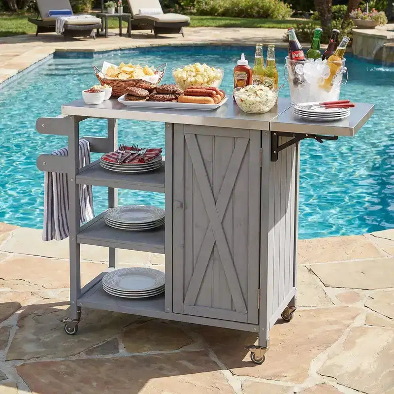 Isla de Cocina Plegable de Exterior con Almacenamiento Marrón/Gris/Natural – 1 Persona