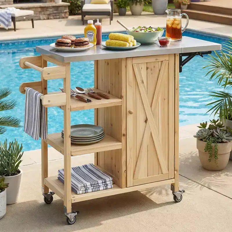 Isla de Cocina Plegable de Exterior con Almacenamiento Marrón/Gris/Natural – 1 Persona