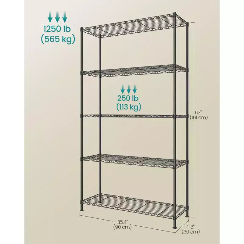 Estantería de almacenamiento de alambre negra ajustable de 5 niveles