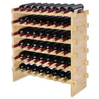 48 Bottle Stackable Modular Wine Rack, 6-Tier Solid Bamboo Wood Storage Racks, Floor Freestanding Wines Holder Display Shelf