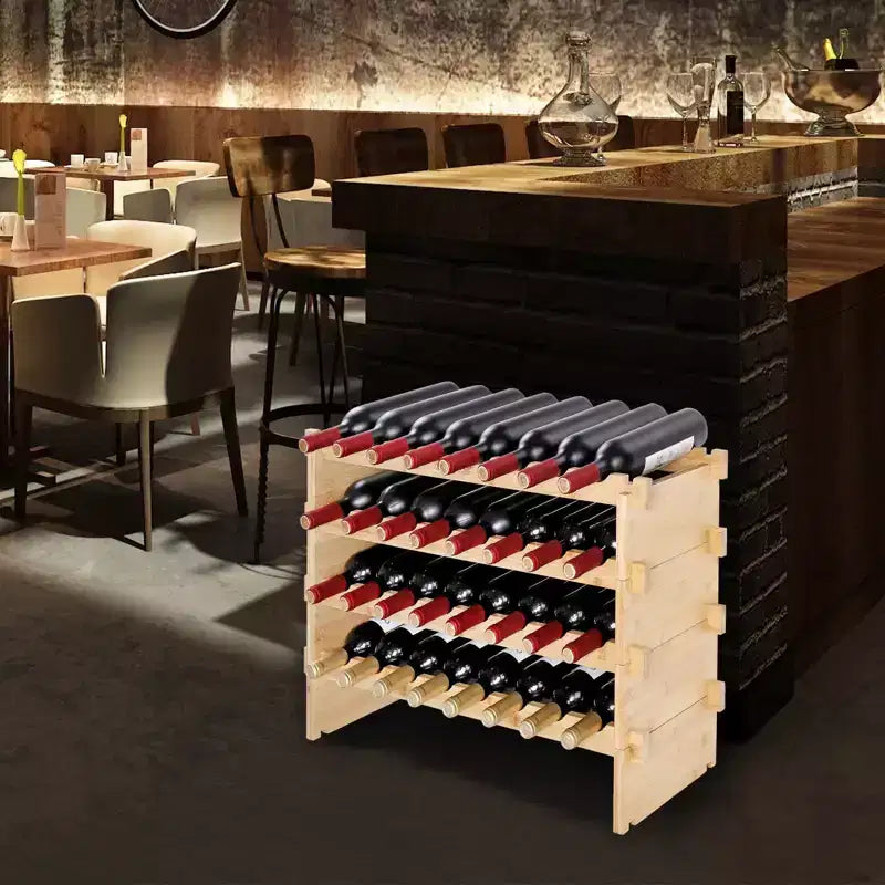 Botellero independiente de bambú natural de 6 niveles, con capacidad para 48 botellas