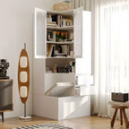 Mueble Esquinero Blanco con Puertas de Vidrio Estriado, 2 Cajones y Banco con Tapa Abatible – 1 Persona
