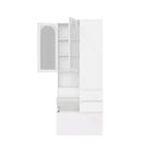 Mueble Esquinero Blanco con Puertas de Vidrio Estriado, 2 Cajones y Banco con Tapa Abatible – 1 Persona
