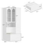 Mueble Esquinero Blanco con Puertas de Vidrio Estriado, 2 Cajones y Banco con Tapa Abatible – 1 Persona