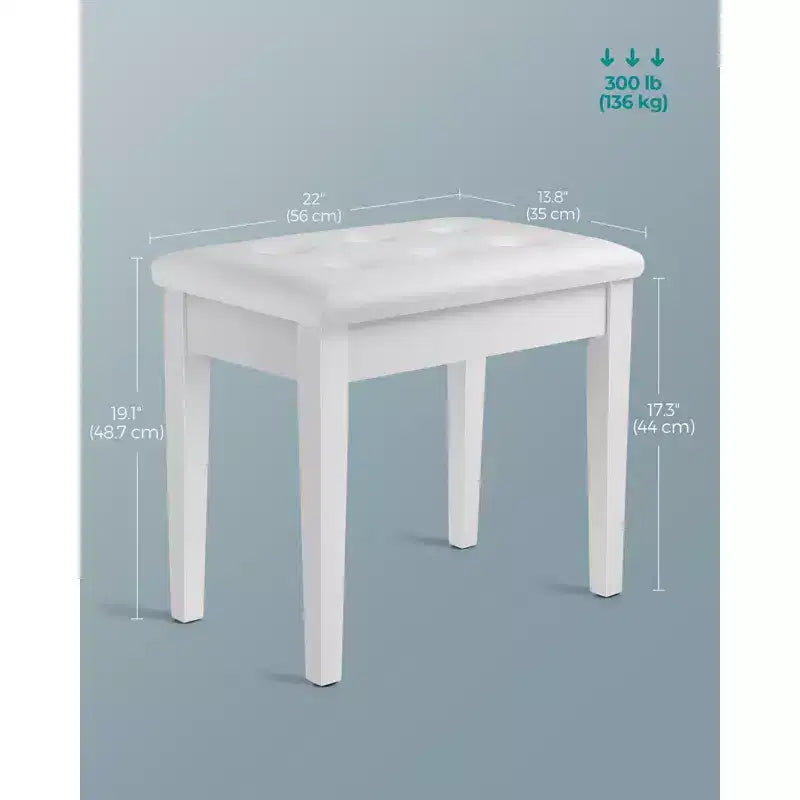 Banquetta de piano de un solo asiento, tapizada en blanco/negro, con almacenamiento