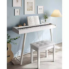 Banquetta de piano de un solo asiento, tapizada en blanco/negro, con almacenamiento