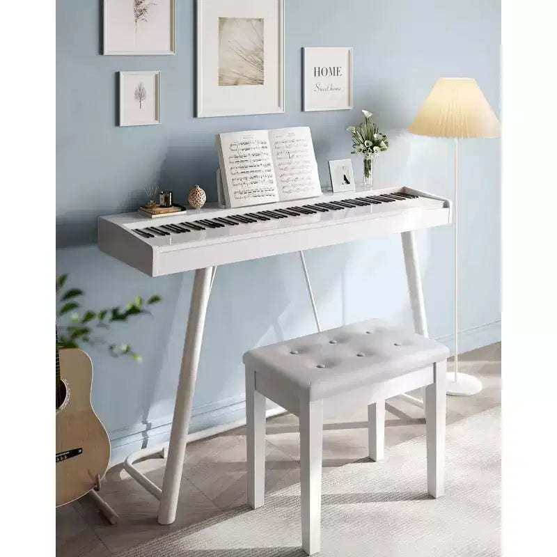 Banquetta de piano de un solo asiento, tapizada en blanco/negro, con almacenamiento