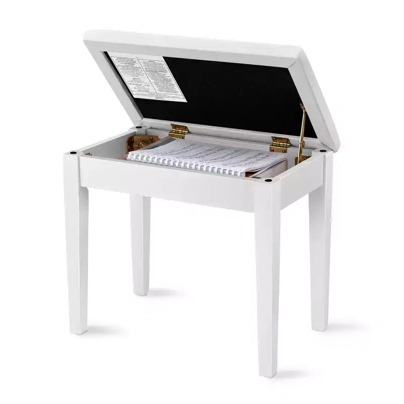 Banquetta de piano de un solo asiento, tapizada en blanco/negro, con almacenamiento