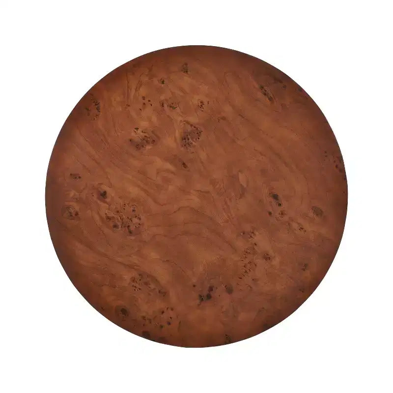 Mesa de centro redonda moderna con tablero grueso de madera natural/nogal