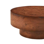 Mesa de centro redonda moderna con tablero grueso de madera natural/nogal