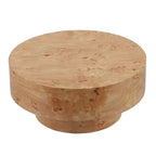 Mesa de centro redonda moderna con tablero grueso de madera natural/nogal
