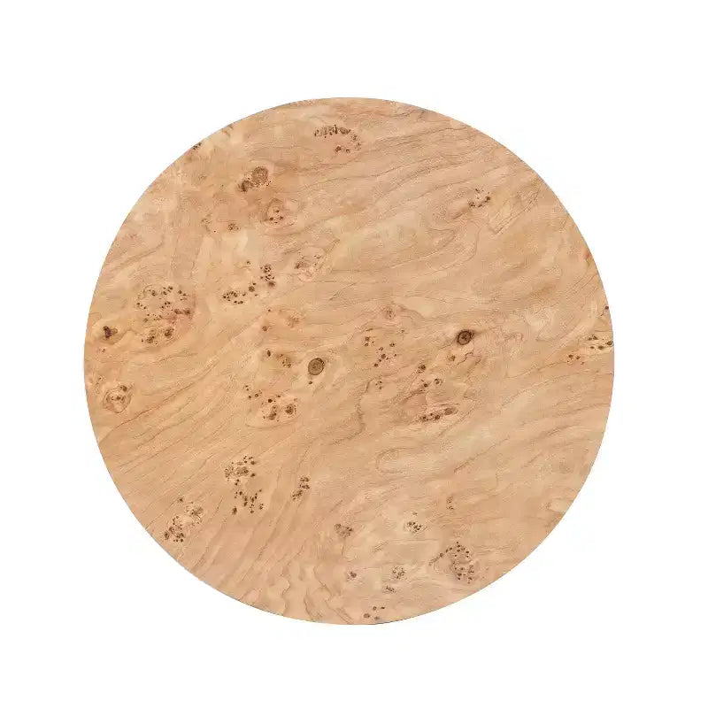 Mesa de centro redonda moderna con tablero grueso de madera natural/nogal