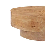 Mesa de centro redonda moderna con tablero grueso de madera natural/nogal