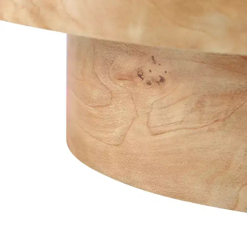 Mesa de centro redonda moderna con tablero grueso de madera natural/nogal