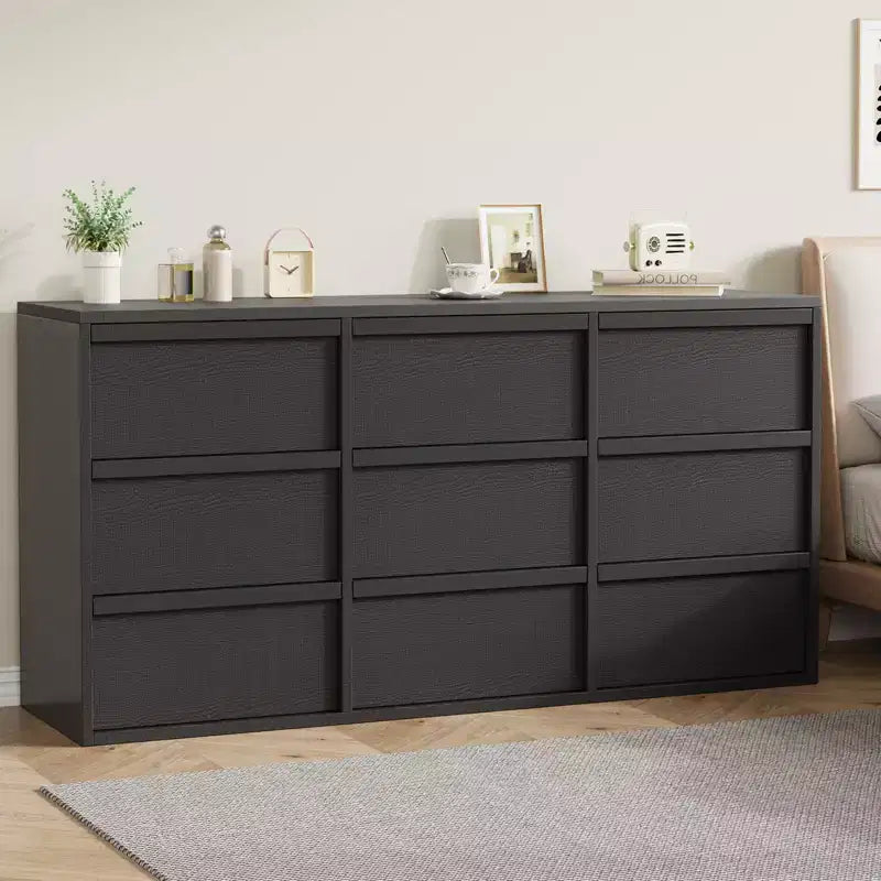 9 Drawer Dresser for Bedroom, 59 Wide 9 Chest of Drawer with Handle-free Design, Modern Dresser Organizer Closet for Living Room Nursery