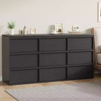 9 Drawer Dresser for Bedroom, 59 Wide 9 Chest of Drawer with Handle-free Design, Modern Dresser Organizer Closet for Living Room Nursery