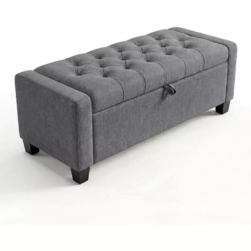 DobleePy 50.8 Inch Storage Ottoman Bench, Safety Slow-Close Hinge, Tufted Upholstered Bench for Bedroom Entryway Living Room