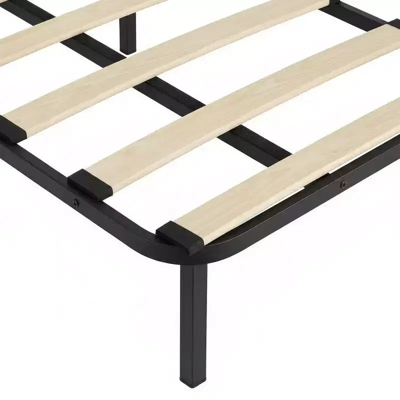 Base de cama tipo plataforma Queen tapizada en franela negra/gris claro con cabecero y piecero – Para 2 personas