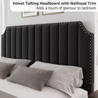 Base de cama tipo plataforma Queen tapizada en franela negra/gris claro con cabecero y piecero – Para 2 personas