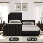 Base de cama tipo plataforma Queen tapizada en franela negra/gris claro con cabecero y piecero – Para 2 personas