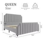 Base de cama tipo plataforma Queen tapizada en franela negra/gris claro con cabecero y piecero – Para 2 personas
