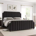 Base de cama tipo plataforma Queen tapizada en franela negra/gris claro con cabecero y piecero – Para 2 personas