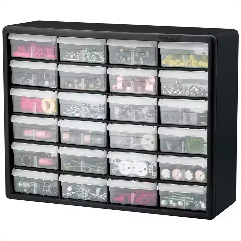 Akro-Mils 24 Drawer Plastic Storage Organizer Cabinet for Garage Use, Black