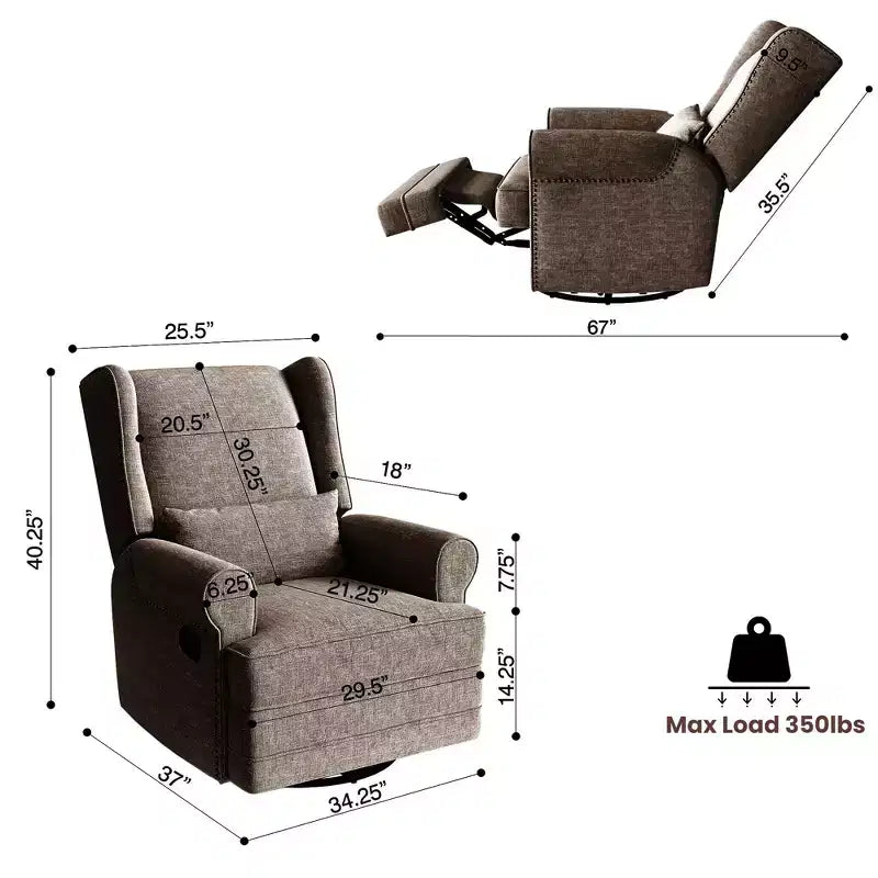 Sillón Giratorio Reclinable Color Beige / Marrón / Gris Claro, 1 Asiento