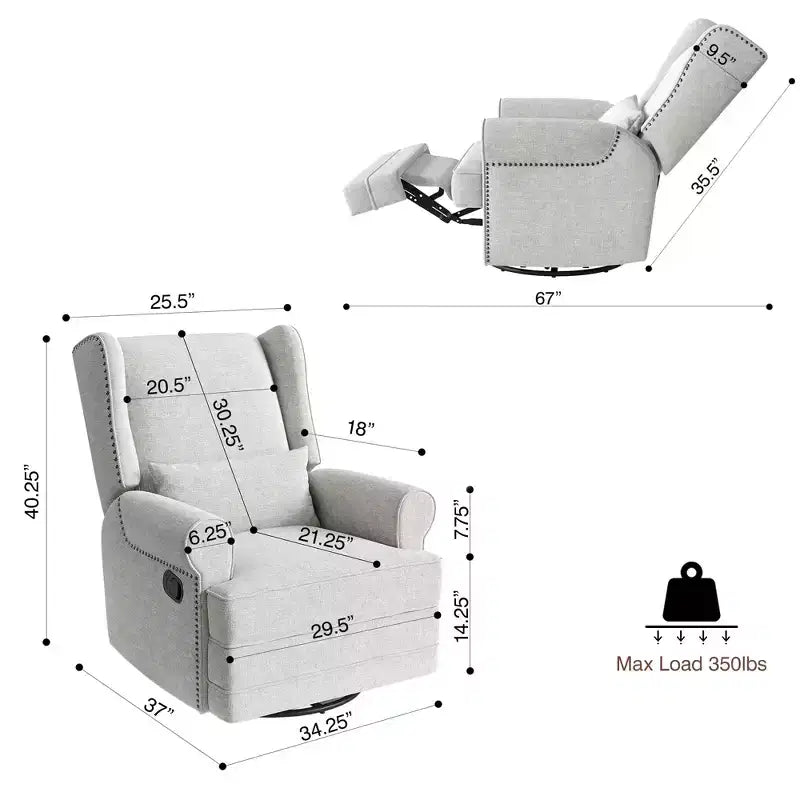 Sillón Giratorio Reclinable Color Beige / Marrón / Gris Claro, 1 Asiento