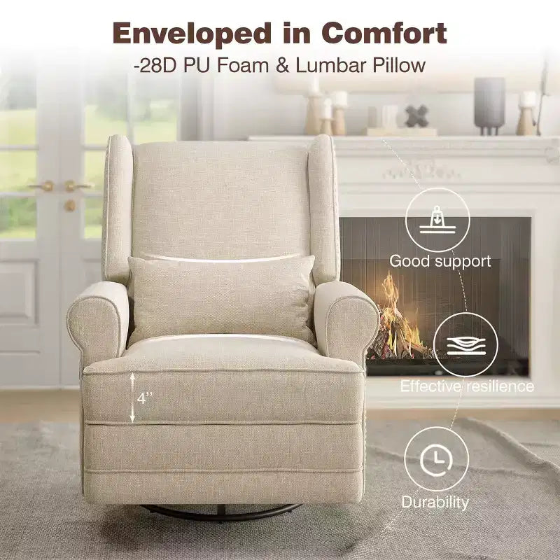 Sillón Giratorio Reclinable Color Beige / Marrón / Gris Claro, 1 Asiento