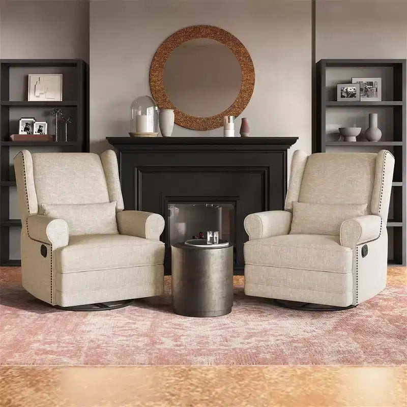 Sillón Giratorio Reclinable Color Beige / Marrón / Gris Claro, 1 Asiento