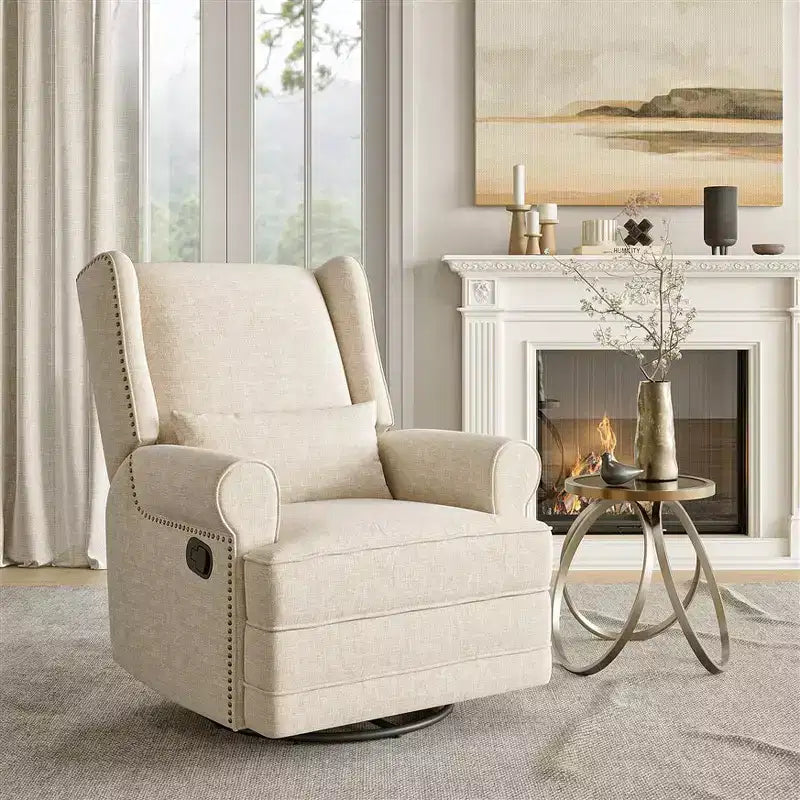 Swivel Rocker Recliner Chair with Ottoman Footrest, Glider Rocking Chair with Lumbar Support, Upholstered Nursery Chair for Bedroom Living Room