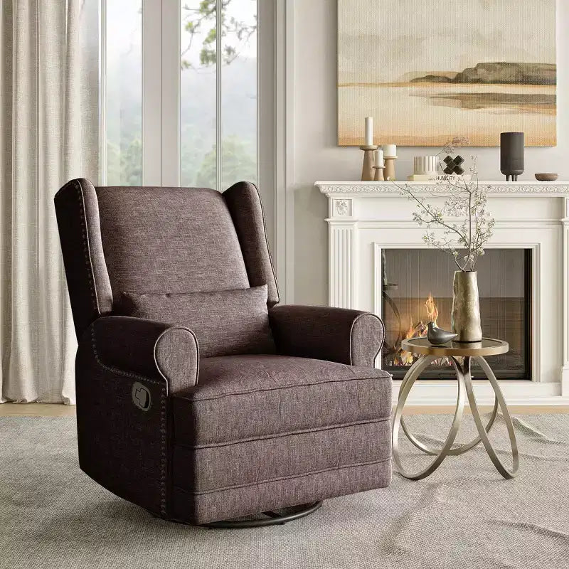 Sillón Giratorio Reclinable Color Beige / Marrón / Gris Claro, 1 Asiento