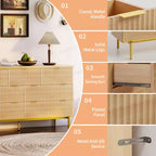 Cómoda de 7 cajones acanalada de roble, almacenamiento para dormitorio de 2 personas