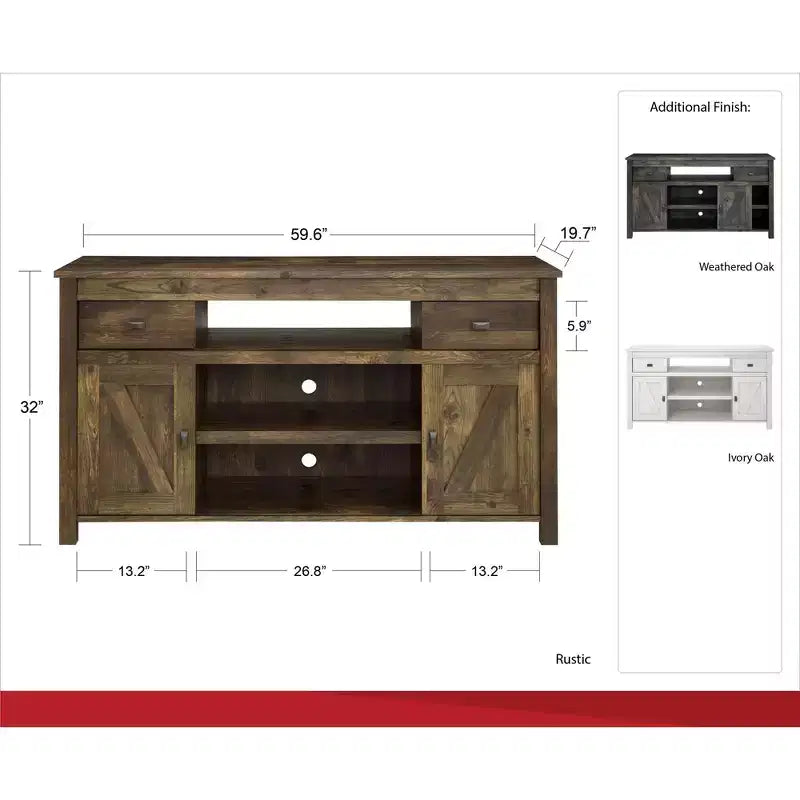 Mueble de TV con puerta corrediza de granero marrón para televisores de hasta 60 pulgadas