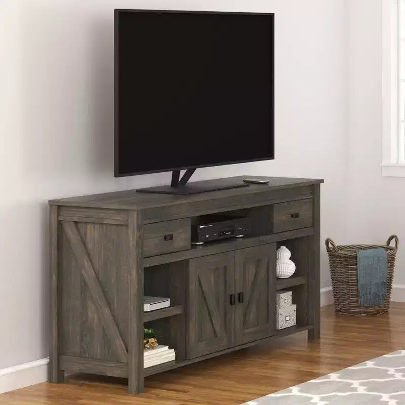 Mueble de TV con puerta corrediza de granero marrón para televisores de hasta 60 pulgadas